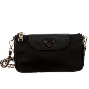 Auth Prada Saffiano-Trimmed Tessuto Crossbody Bag